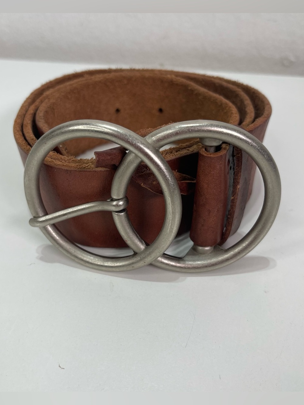 VTG Urban Outfitters Brown Leather Belt Double Circle Buckle Women's Small Boho